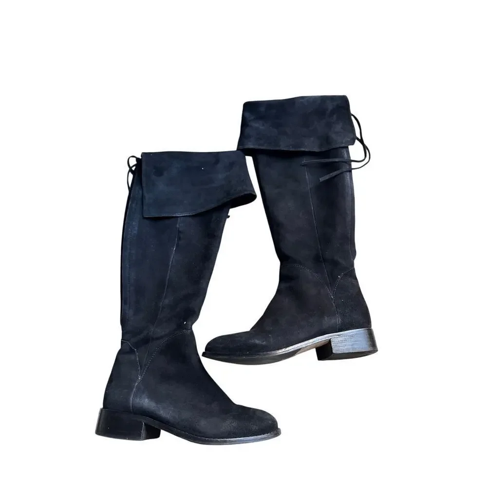 Boden Black Suede Over the Knee High Boots Lace Back 8M Y2k